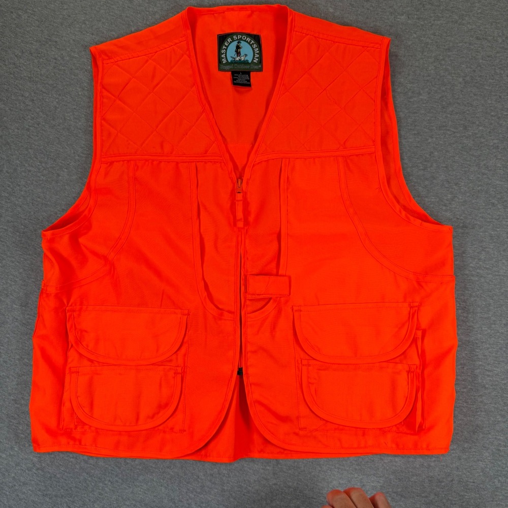 Master Sportsman Blaze Orange Hunting Vest Mens Large Quilted Utility Game Bag